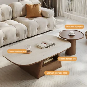 Modern Dual-Pedestal Coffee Table Set with Storage