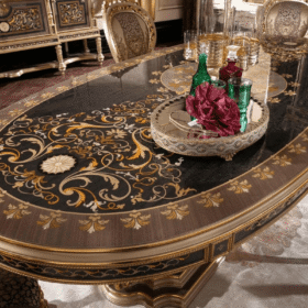Royal Antique Teak Wood Dining Set with Mother-of-Pearl Detailing