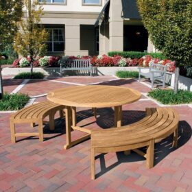 Rowan 5 ft. Round Teak Picnic Set ? Outdoor Table & Bench Set for 6?8