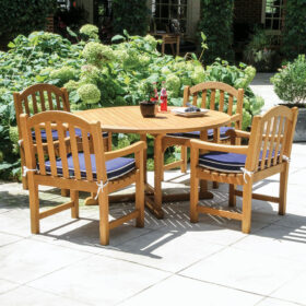 Wexley 51 Round Teak Patio Dining Table ? Seats 4 to 6 with Umbrella Hole
